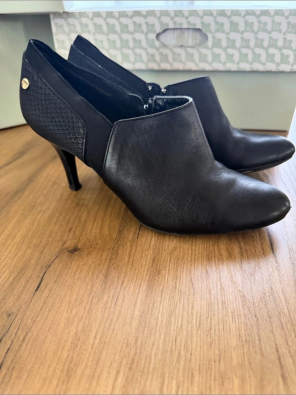 Calvin Klein Jeanine Black Pointed Toe Heeled Booties